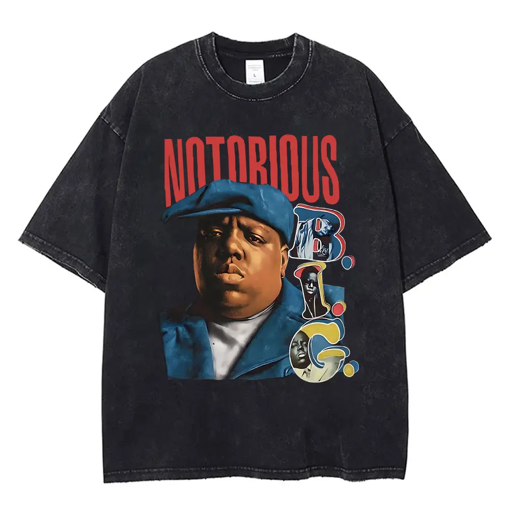 Випраная винтажная футболка с изображением репера The Notorious Biggie Smalls, старая одежда в стиле ретро, мужские и женские футболки большого размера в стиле хип-хоп