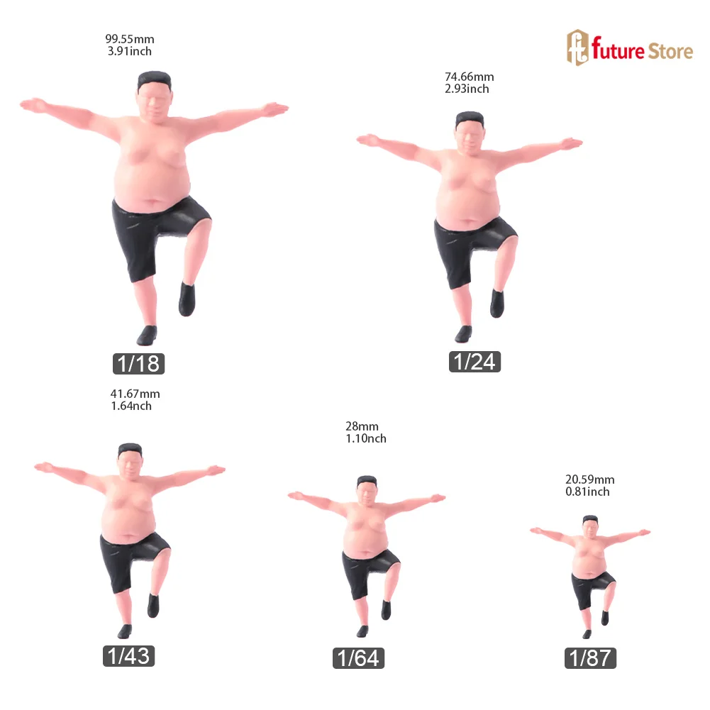 Фото Окрашенные миниатюры 1/87 1/64 1/43 1/24 1/18 Fat Male Stand On One Foot Мини-кукла Диорама Фигурка Модель Дисплей Коллекция Ремесла №5