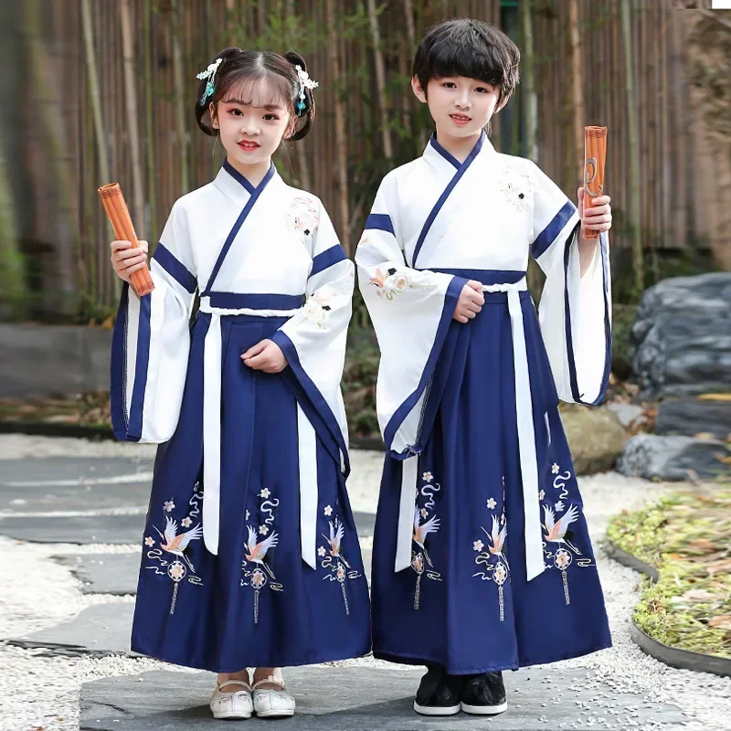 Детские китайские школьные костюмы Hanfu для девочек, трехсимвольные Писания для мальчиков, дисциплины, правила, стильный древний костюм для мужчин
