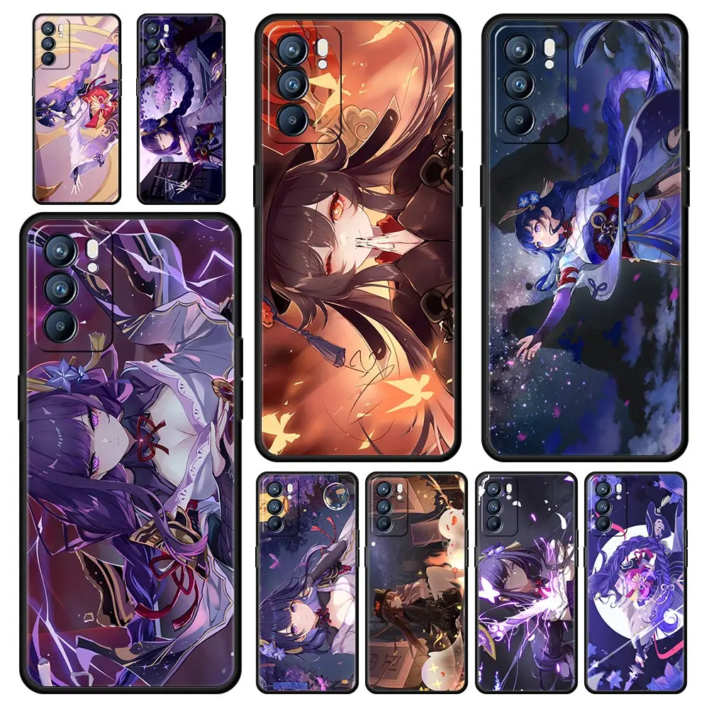 Genshin Impact Raiden shogun чехол для телефона для Oppo A54 A53 A52 A9 2020 A15 A95 A16 A76 A74 A12 Find X5 SE Reno6 Pro Plus 5G Cover