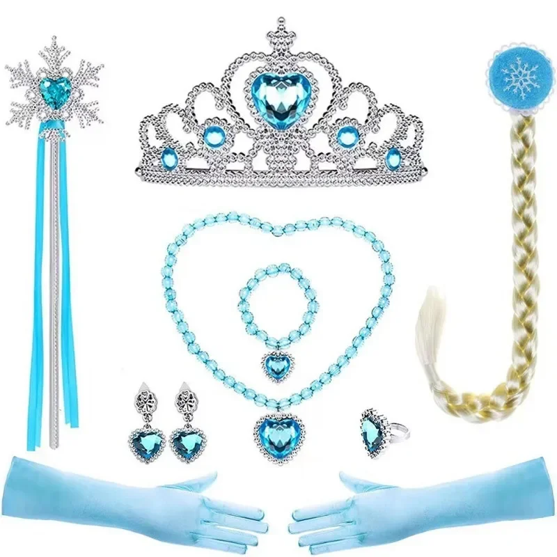 Фото Лидер продаж, милый Disney Frozen Kawaii, одинаковый стиль, принцесса Эльзы, ролевая волшебная палочка, корона, кольцо, серьги, браслет, набор перчаток №2