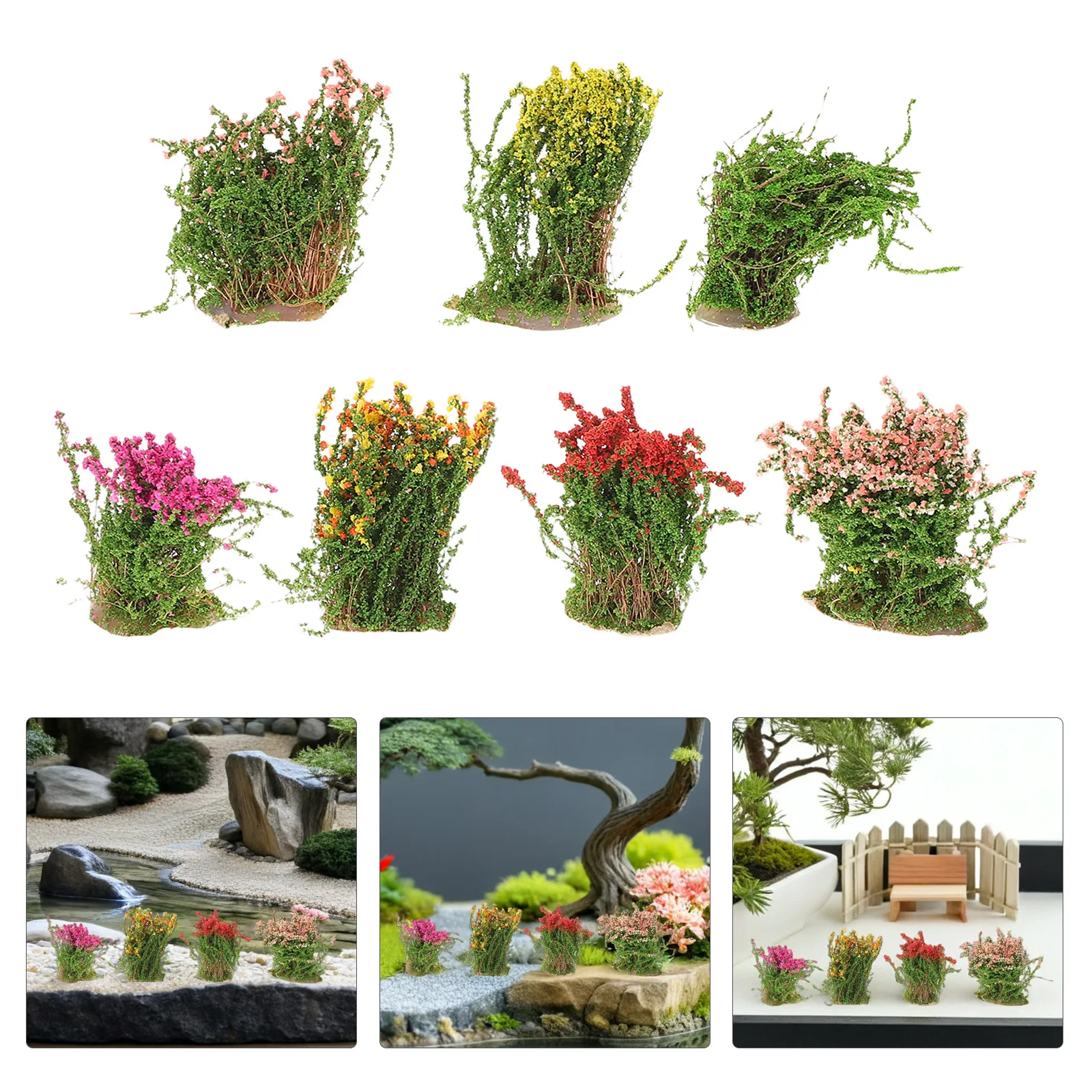7 шт. кукольный дом DIY украшения кукольный домик миниатюрный многоцветный цветочный куст зеленое растение модель цветка игрушка
