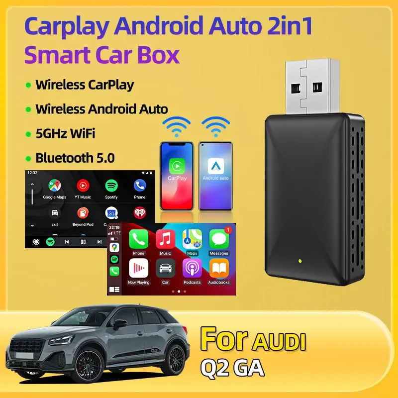 Для Audi Q2 GA Автомобильный Стайлинг с USB-разъемом и автомобильным адаптером Универсальный НОВЫЙ 2в1 Проводный к беспроводному CarPlay Android Для OEM Автомобильная стереосистема