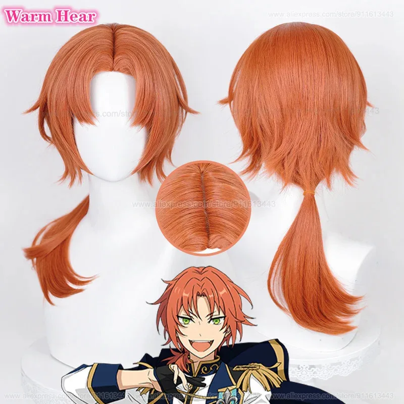 Аниме ES Ensemble Star Tsukinaga Leo Orange Длинные 60 см Косплей Термостойкие синтетические волосы Карнавальные вечерние парики + шапочка для парика