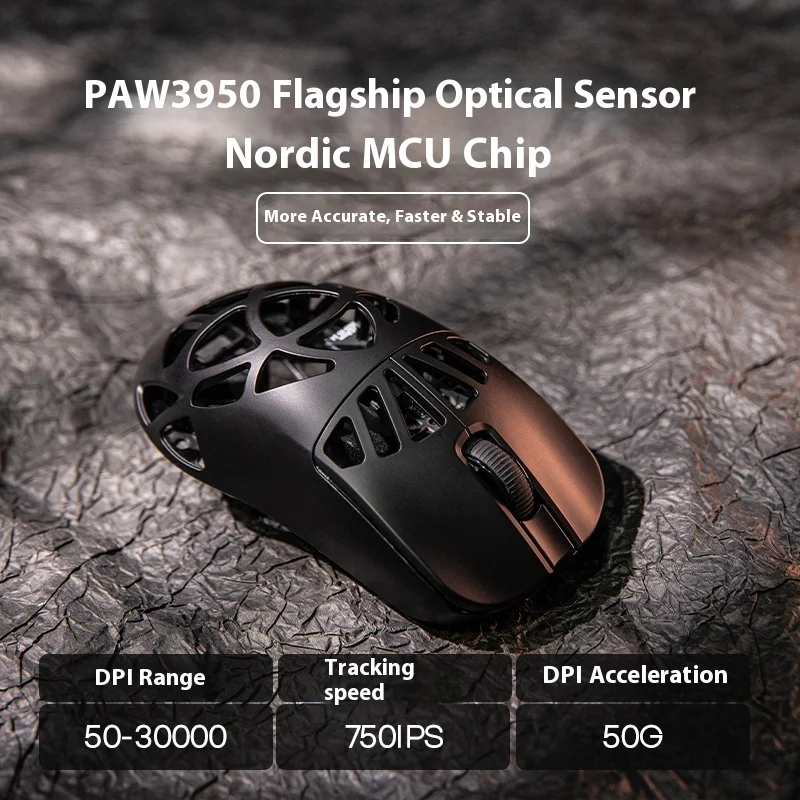 Фото Epomaker Carbon X Mouse Tri Mode Wireless Mouse 8000 Гц Paw3950 Игровые мыши Углеродное волокно Полые легкие мыши Аксессуары для ПК №5