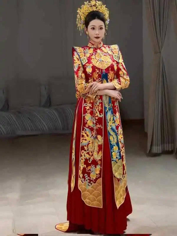 Фото Китайский винтажный банкетный костюм для невесты с вышивкой Феникса Qipao, классическое свадебное платье Cheongsam костюм для восточных №2