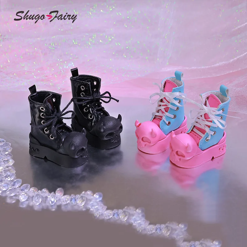 Shuga/Обувь для Хэллоуина, дьявола, для 1/4, тонкий, Una BJD, кукла, мини-игрушка, высокие сапоги, черный и розовый цвета, обувь, WX4-299