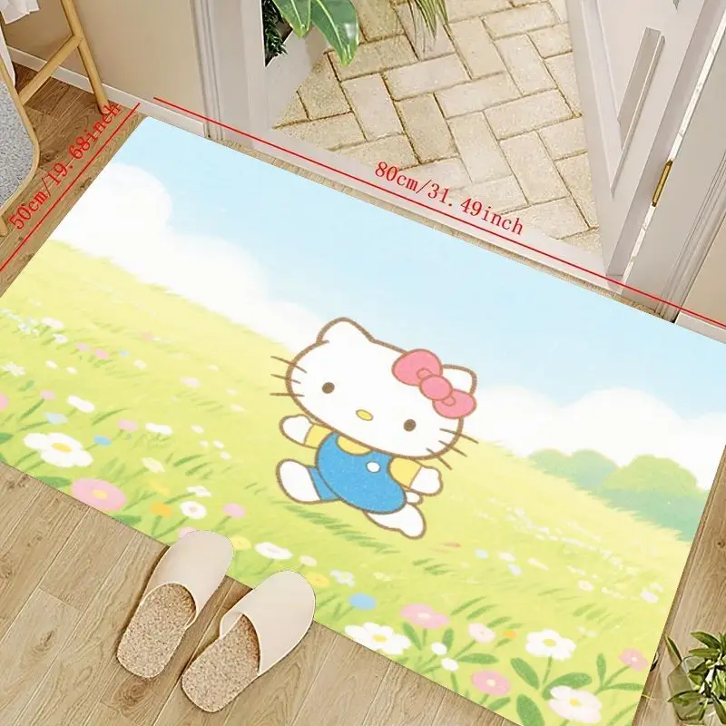 1 шт. милый коврик Kawaii Hello Kitty Sanrio с персонажем аниме, нескользящий коврик с ярким зеленым лугом и цветочным дизайном (50x80 см/19