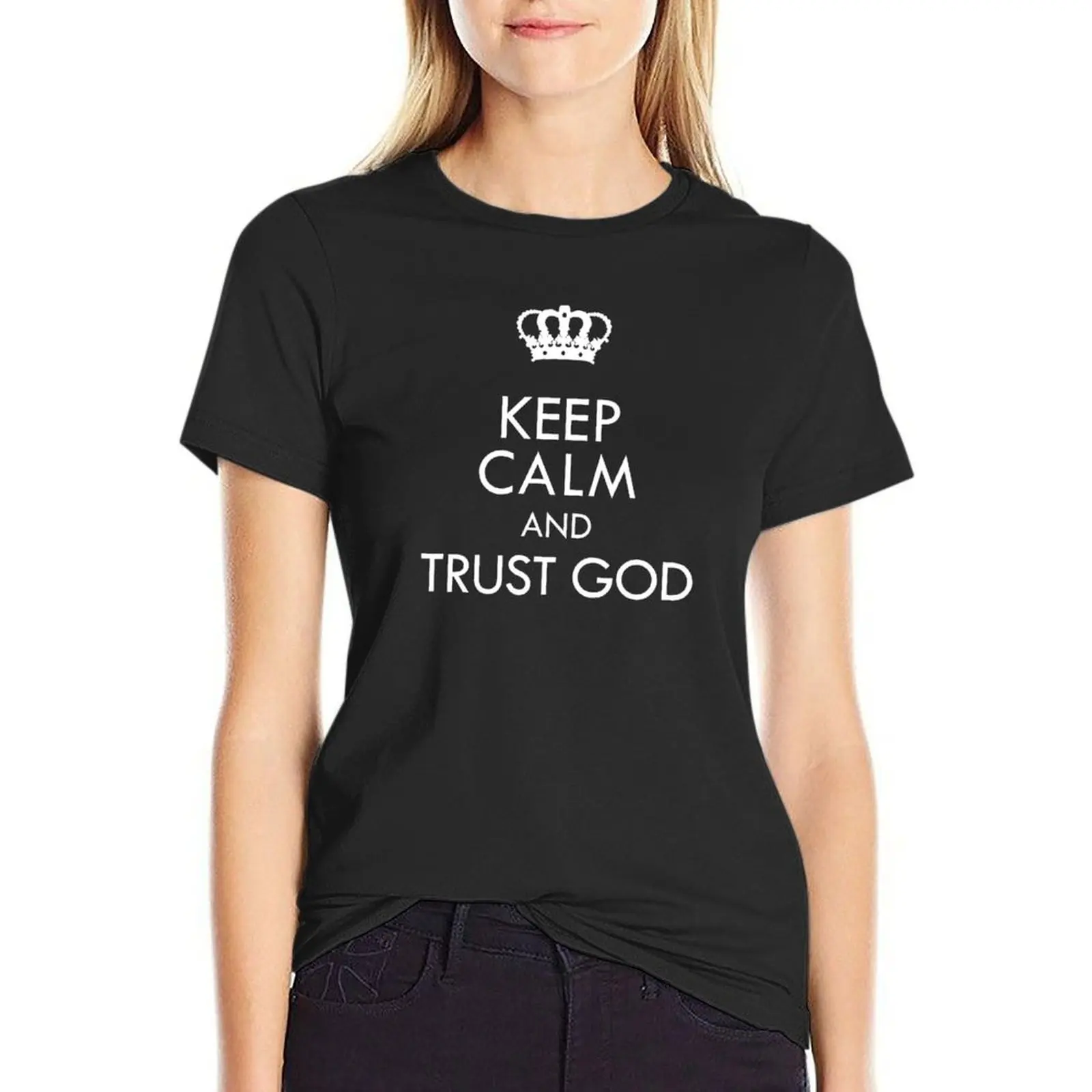Футболка с надписью «Keep Calm and Trust God-Christian», женская одежда, эстетическая одежда, женская одежда, женская мода