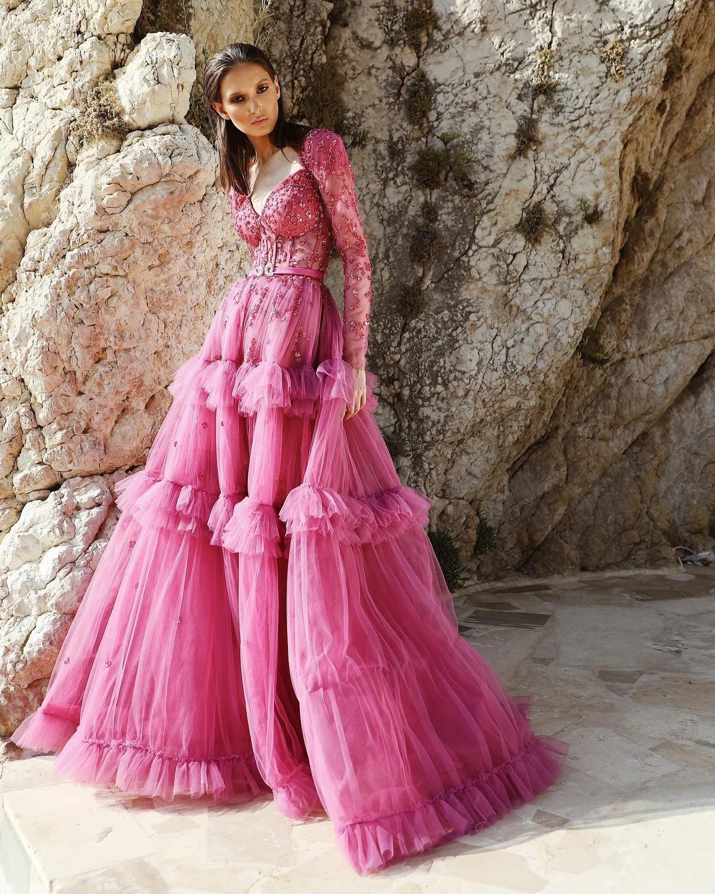 L378Новое поступление Elie Saab Rose Red с длинными рукавами и блестками فساتين السهرة Vestidos de fiesta فساتين سهره вечерние платья (art.: 3920c93ece8f8) - 3920c93ece8f8