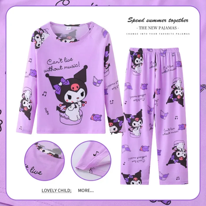 Фото Детские пижамные штаны Sanrio, комплект Hello Kitty Kuromi Cinnamoroll для девочек и мальчиков, Детская домашняя одежда с длинными рукавами №3