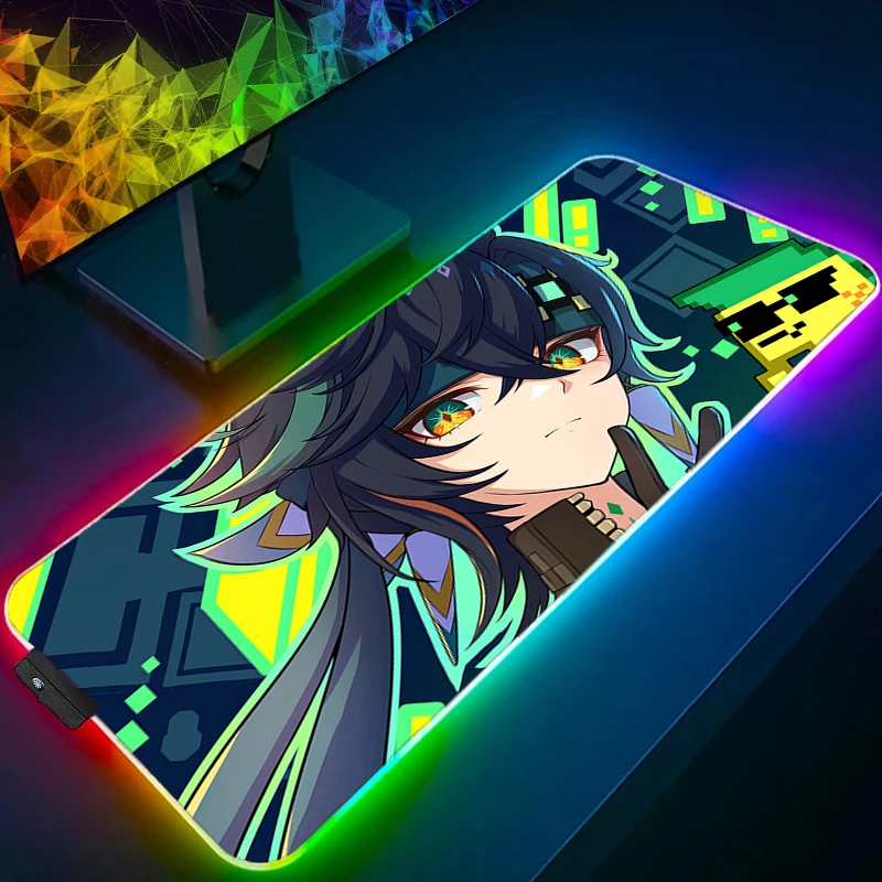 Фото RGB коврик для мыши Gamer Decoracion настольный коврик Genshin Impact Kinich коврик для мыши светодиодный игровой аксессуар для ноутбука Varmilo коврик для клавиатуры ковер №4