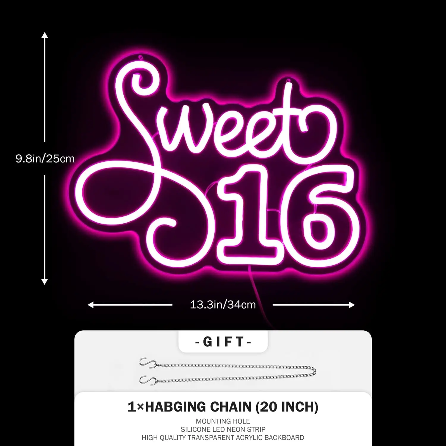 Фото Sweet 16, неоновая вывеска с питанием от USB, светодиодная неоновая лампа с регулируемой яркостью, USB-лампа для спальни, бара, пива, клуба, человек, пещера, гостиной, настенный декор, подарок №4