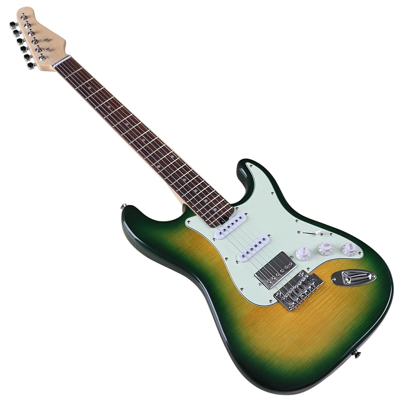 6-струнная электрогитара Flame Maple Top, 39-дюймовая глянцевая гитара, корпус из твердой липы с белой накладкой, быстрая доставка Музыкальные инструменты