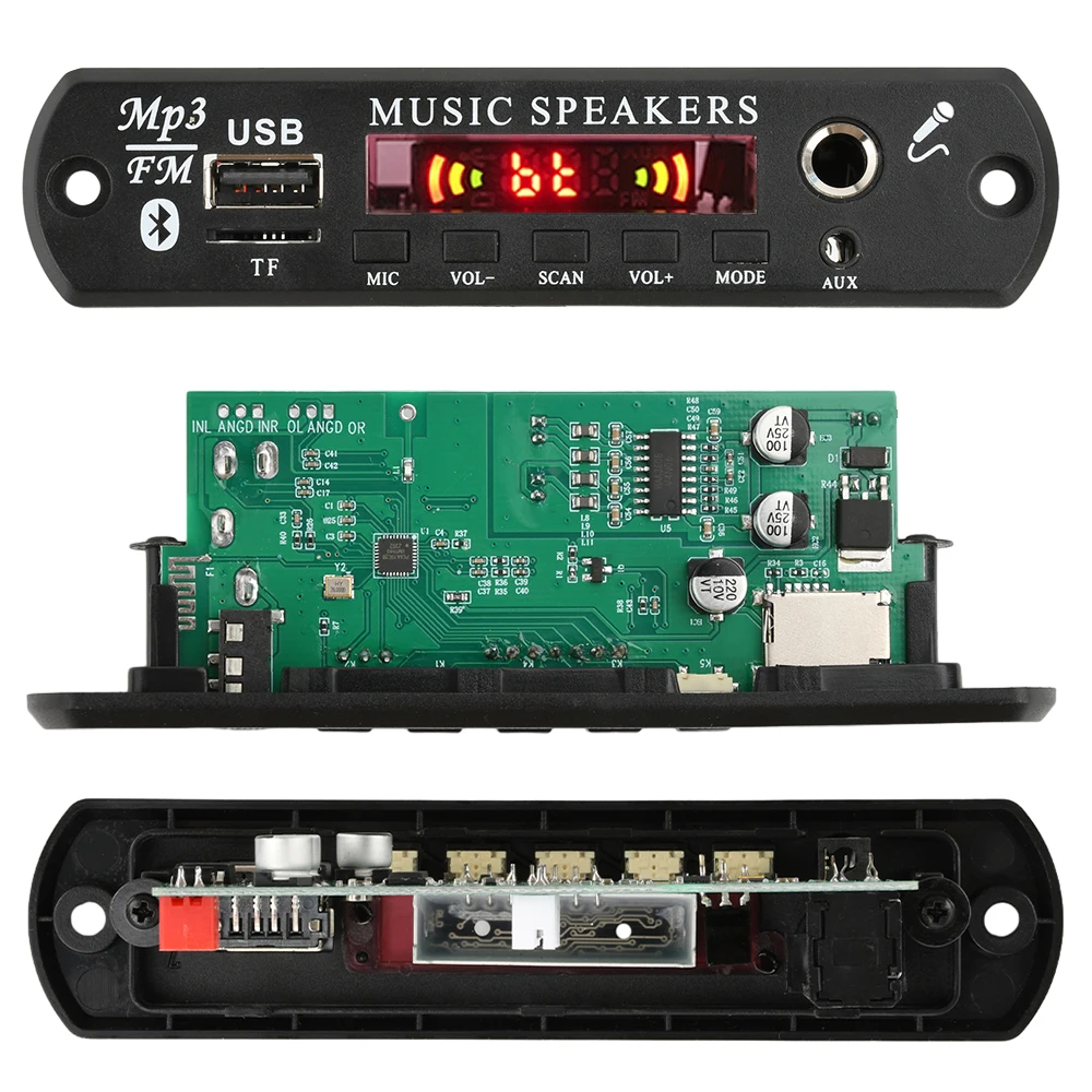 Плата декодирования MP3 Bt постоянного тока 6-16 В, модуль декодирования звука Bluetooth 5,3 MP3/WMA/WAV/APE/FLAC, FM-радио модуль с усилителем