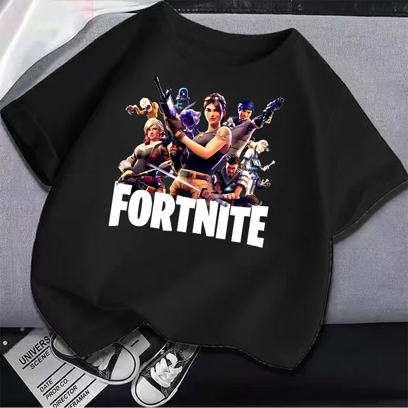 Футболка Fortnites для мужчин и взрослых, летняя хлопковая Мягкая дышащая Милая мультяшная одежда с короткими рукавами, цвет черный