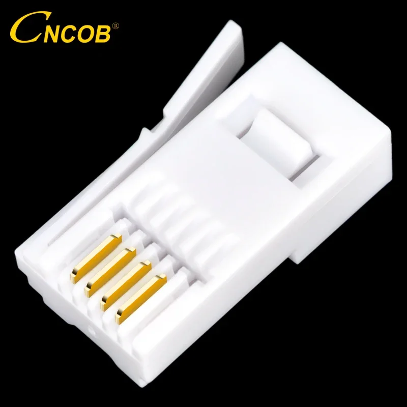 CNCOB 6P4C Британская кристаллическая головка, разъем телефонной линии RJ11, модульная вилка Cat3, 4-контактный разъем, устойчивая к изгибу шрапнель