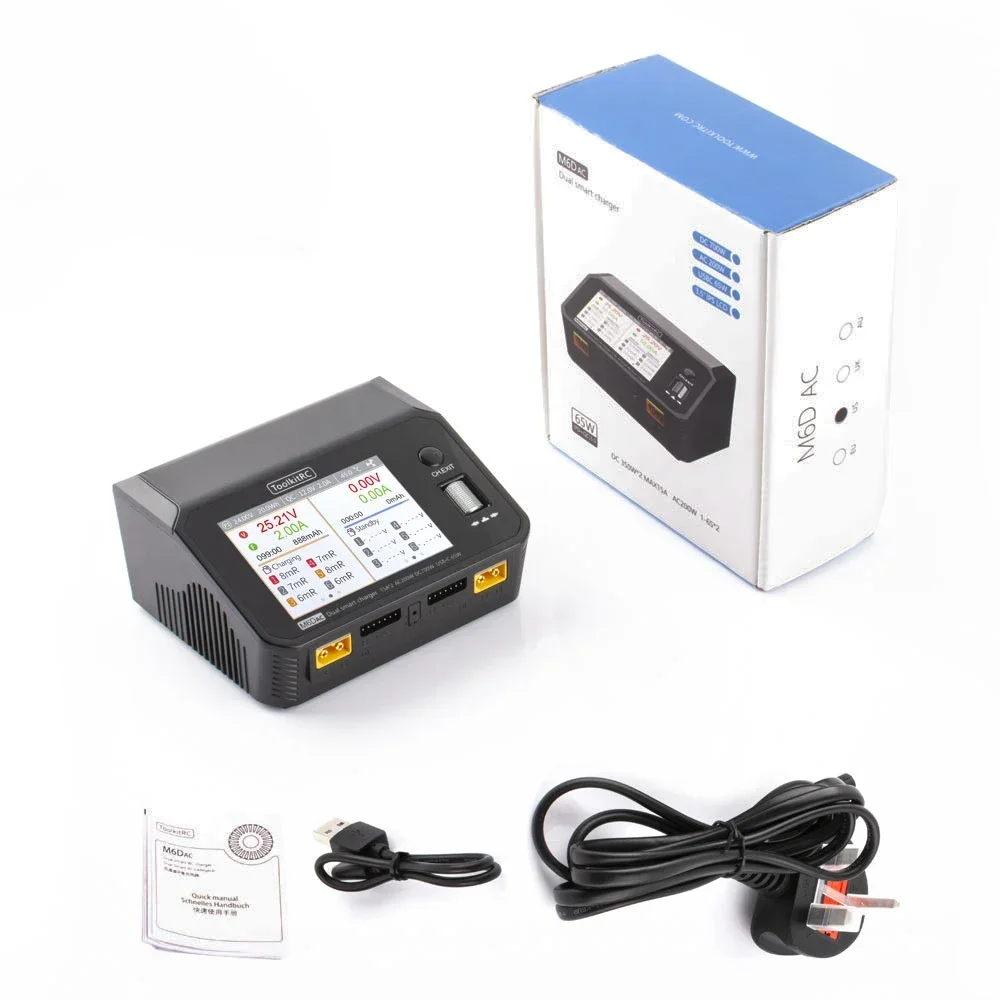 Двухканальное умное зарядное устройство ToolkitRC M6dac для Lipo аккумуляторов, разрядник переменного тока 200 Вт DC 350WX2 15A для 1-6S LiHV Lipo аккумулятора PD 65 Вт