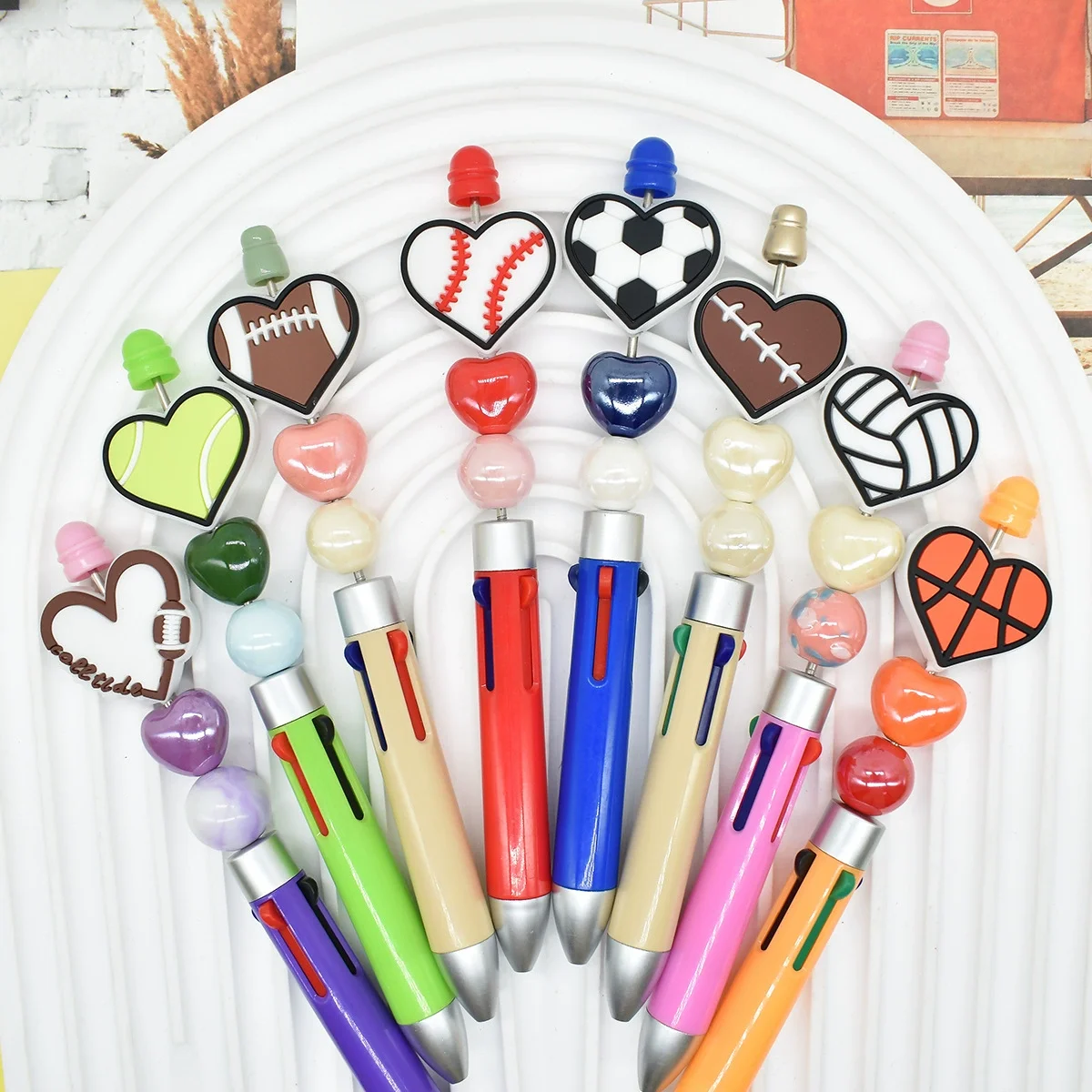5/10Pcs силиконовые бусины баскетбол фокусные бусины ювелирные украшения делая DIY Beaded Pen keychain pendantювелирные аксессуары подарки