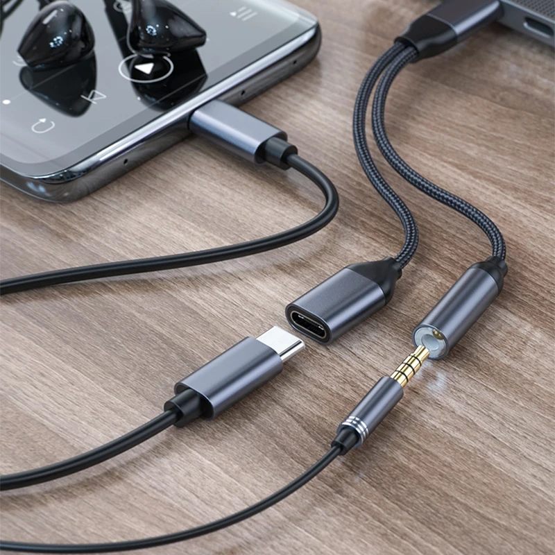 Фото Разветвитель 2 в 1 с USB Type-C для Samsung S22 S20 S21 Xiaomi Mi 10 11 Redmi Note Huawei, аудиокабель для наушников с разъемом 3,5 №3