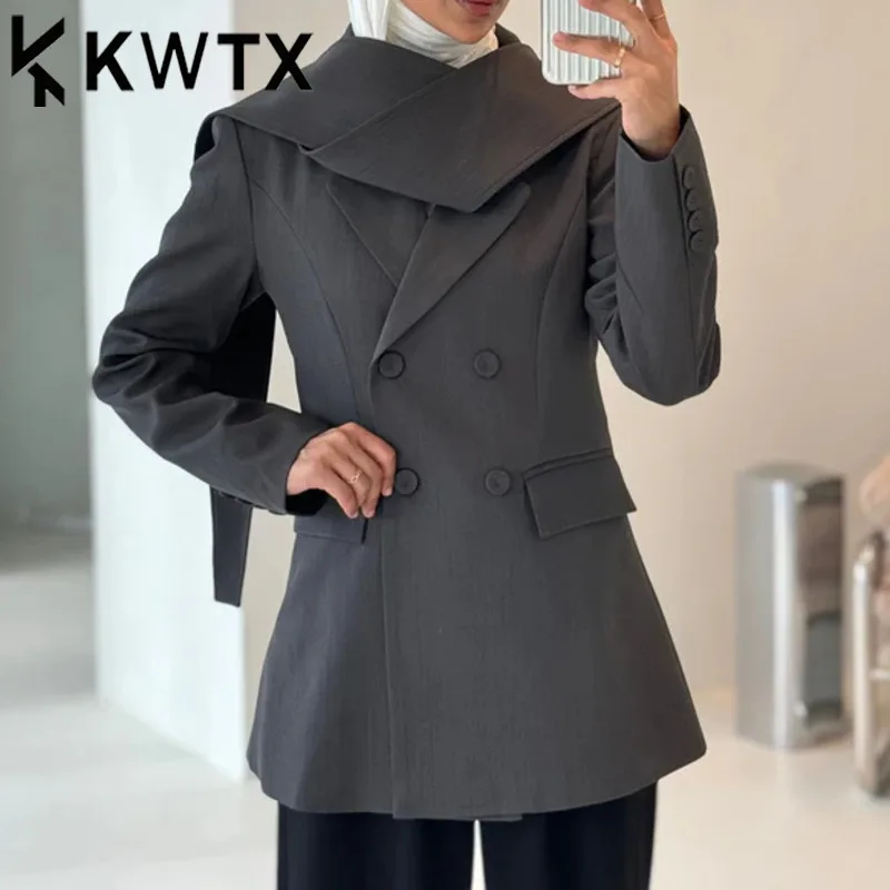 Женский пиджак KWTX с завязками на плечах - весна-лето, легкая куртка, офисный повседневный элегантный и роскошный костюм, пальто S-L