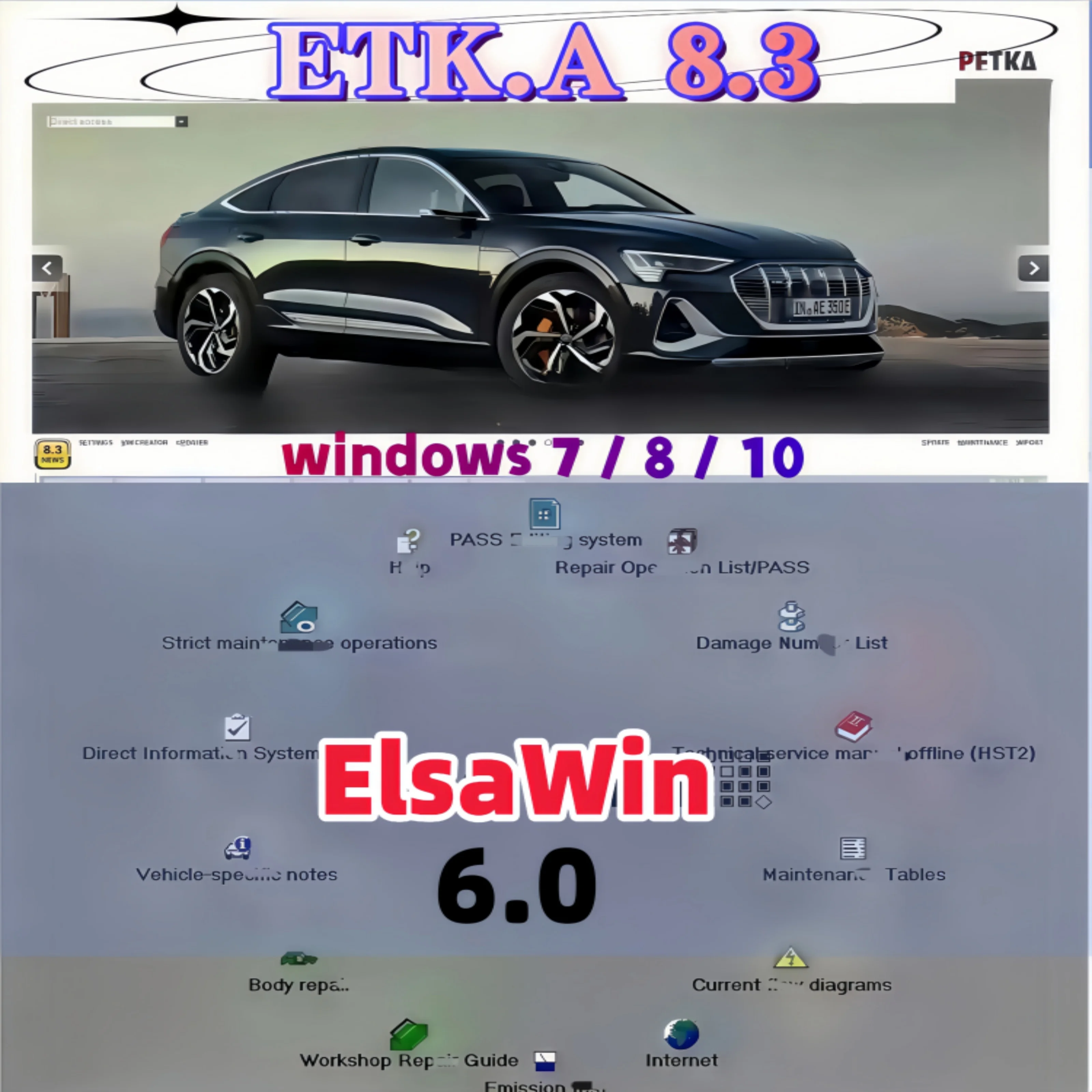 Лидер продаж 2024 года ELSAWIN 6.0 с ET KA 8.3, новейший для A-udi для V-W, программное обеспечение для авторемонта, групповое транспортное средство, каталог электронных деталей