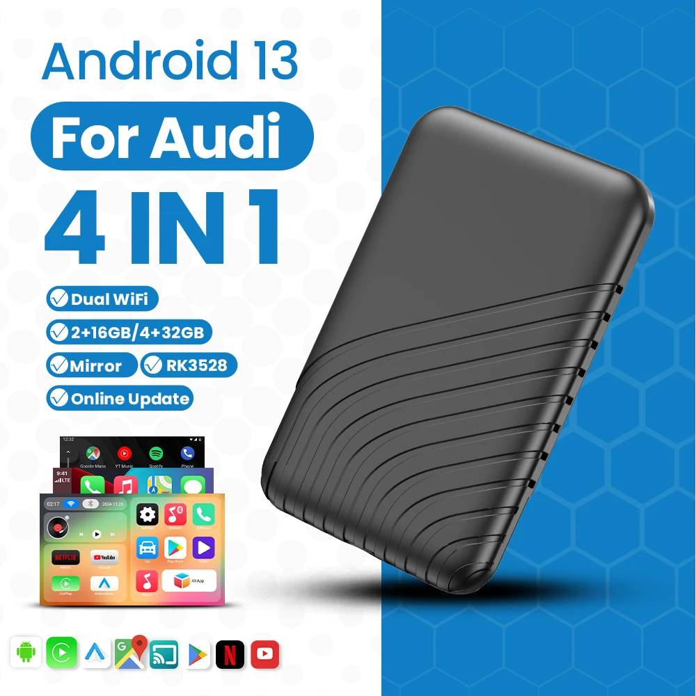 Android 13 Carplay Беспроводной Android Auto для Youtube Netflix Глобальные языки Ai Box для Audi A3 A4 Q2 R8 Q5 e‐tron Q8 TT e‐tron
