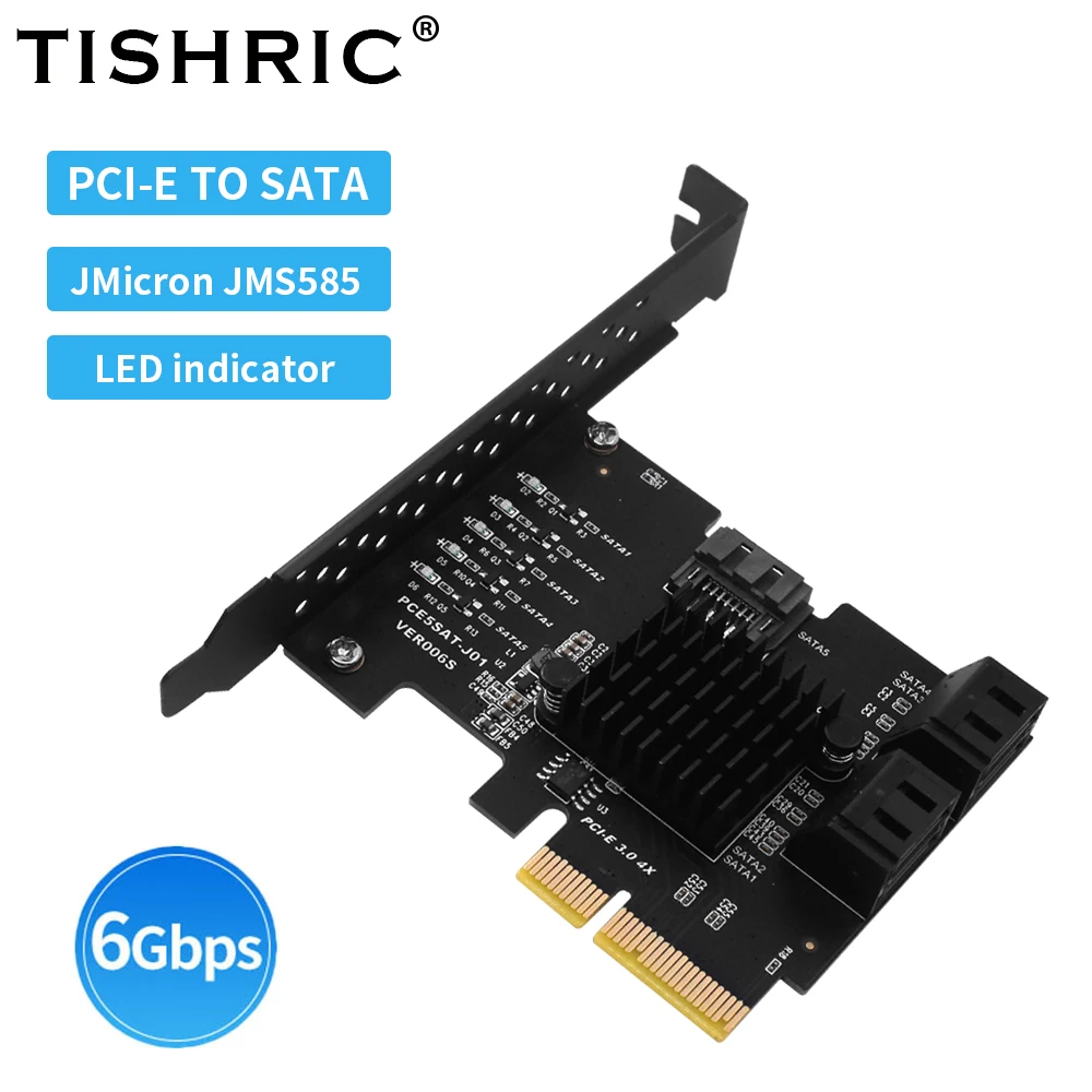Плата расширения TISHRIC PCIE 4X к 4 6 портов Sata, сплиттер PCIE 3,0, экспресс Райзер 4x 8x 16x, плата расширения, плата расширения