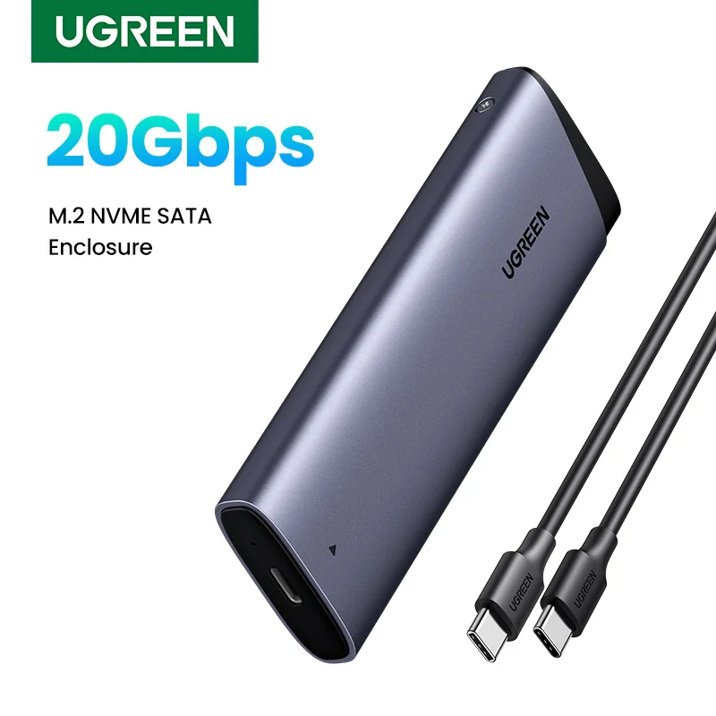 UGREEN 20 Гбитp M2 SSD Case NVME SATA Dual Protocol M.2 to USB Type C SSD-адаптер для NVME PCIE NGFF SATA SSD Disk Box Хранение данных