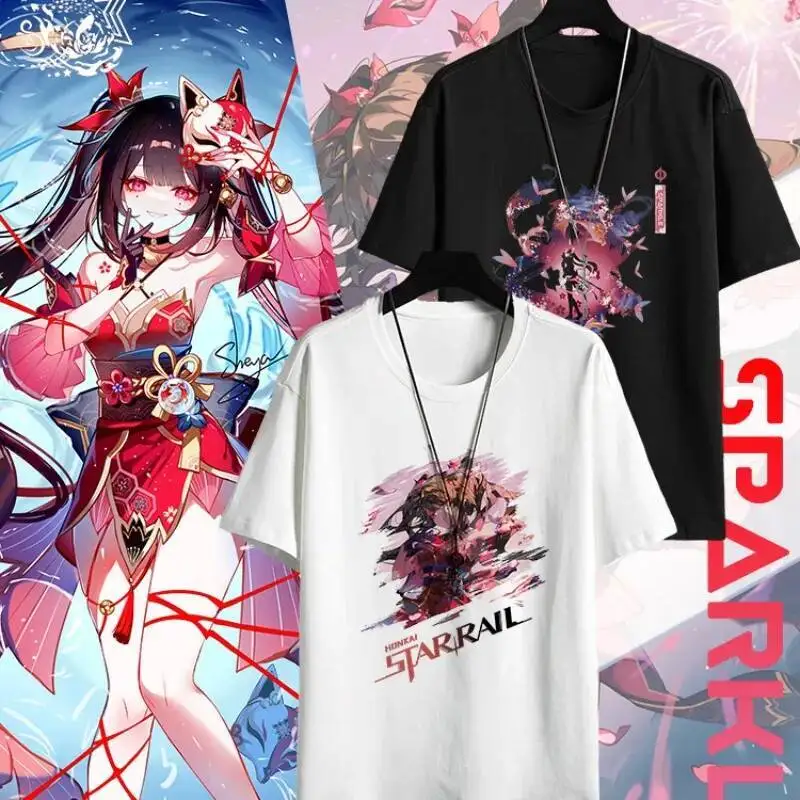 Аниме-игра Honkai: Star Rail Cos Acheron Jingliu Sparkle Kafka Imbibitor Lunae и т. д. Простая хлопковая летняя футболка унисекс