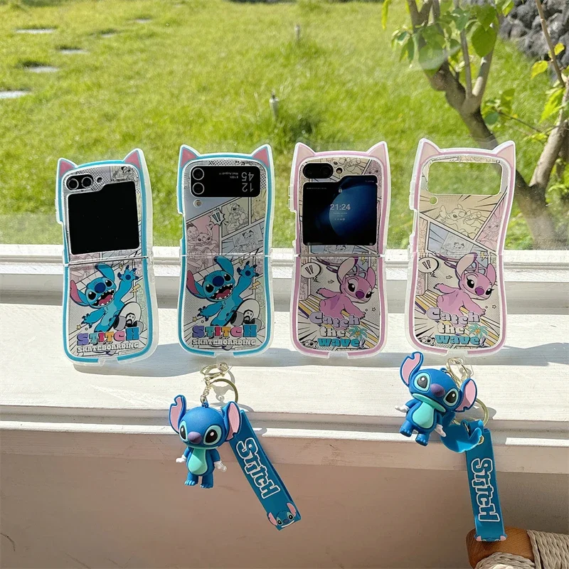 Фото Популярный мультяшный стежок Ангел с ремешком для телефона Samsung Galaxy Z Flip 3 4 5 6 5G ПК Жесткая противоударная задняя крышка Funda №2