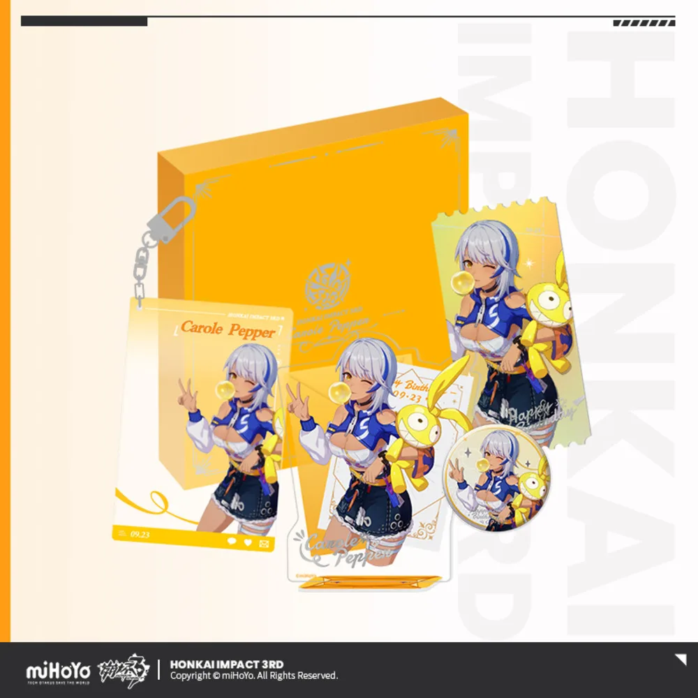 Mihoyo Game Honkai Impact 3 Carole Pepper Косплей 2023, подарочная коробка на день рождения, подставка, набор моделей, акриловый кулон, значок, лазерный билет