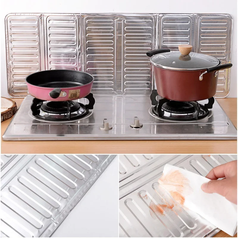 Фото Складная Алюминиевая перегородка для кухонной газовой плиты, защита от разбрызгивания масла для кухни №4