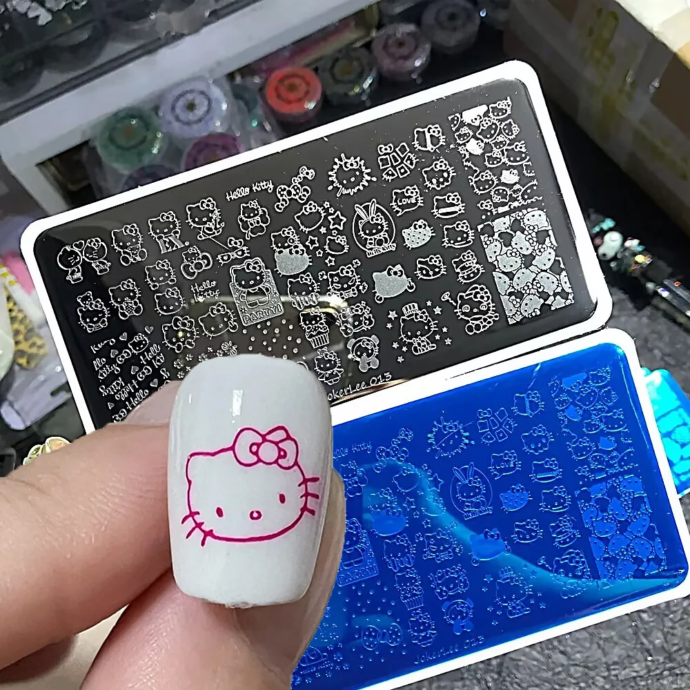 1 шт., штамповочная пластина «Hello Kitty», наклейки для ногтей Sanrio Hello Kitty Kuromi, мультяшный аниме-дизайн для шаблонов ногтей, наклейка, декор