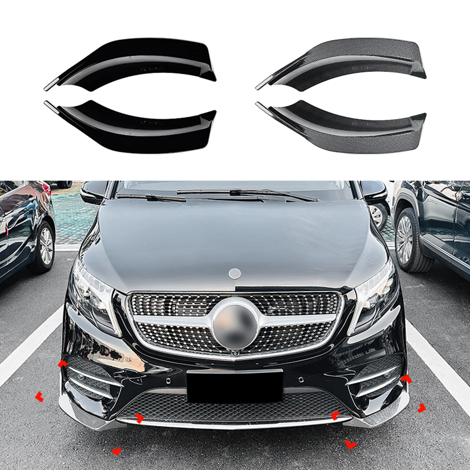 Передний бампер, боковой спойлер, крышка губы для Mercedes Benz V класса W447 V260 AMG Line 2016-20, углеродное волокно, внешний вид/блеск, черный сплиттер