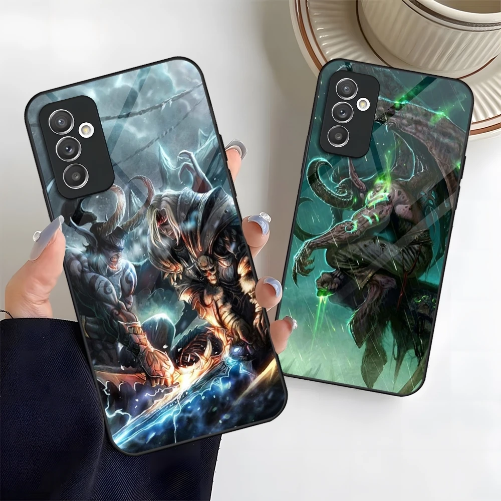 W-World Of W-Warcraft Phone Case Glass for Samsung Galaxy S24 S20 S21 S22 S23 Ultra Fe Plus A34 A54 A16 A24 A52 A53 M54 Cover