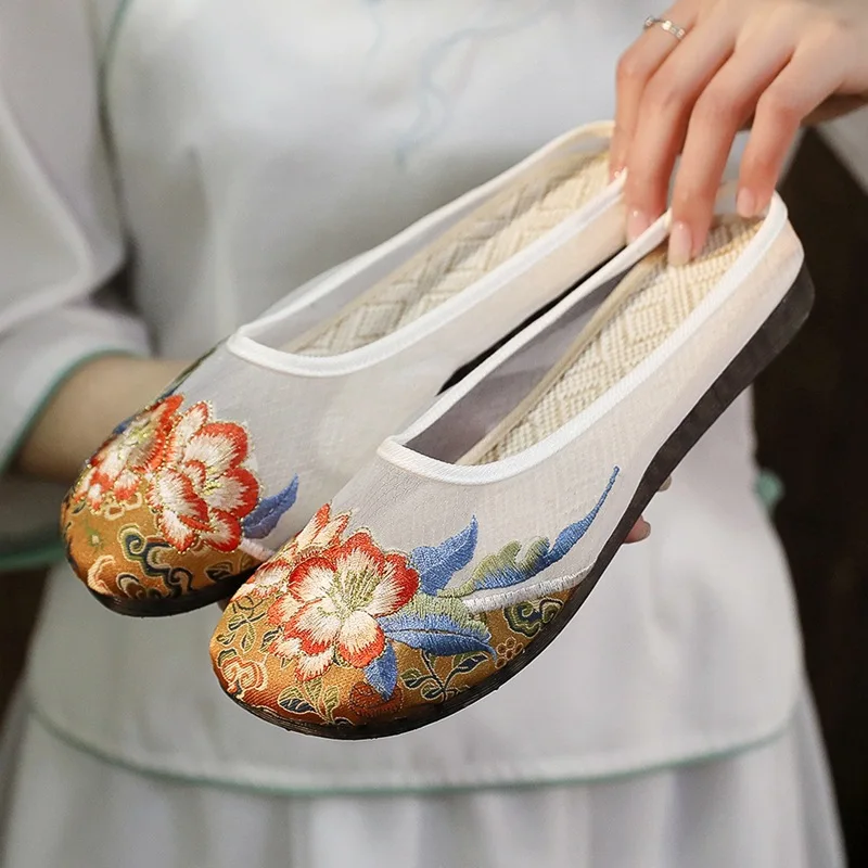 Размер 35-42, летние новые туфли Hanfu, женские туфли на плоской подошве, ткань в стиле старого Пекина, кружевные сетчатые туфли в китайском стиле, вышитые туфли (art.: 3920c8aca2c1c) - 3920c8aca2c1c