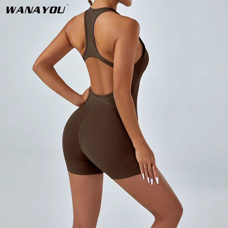 WANAYOU комплект для йоги, женские комбинезоны для фитнеса, сексуальный цельный спортивный бюстгальтер с подкладкой на бретельках для управления животом, комбинезоны для тренировок, спортивная одежда