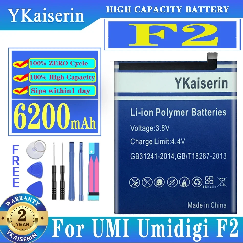 Аккумулятор ykaisсеребрин 6200 мАч для телефона UMI Umidigi F2, Высококачественная запасная батарея F 2 Tloos бесплатно