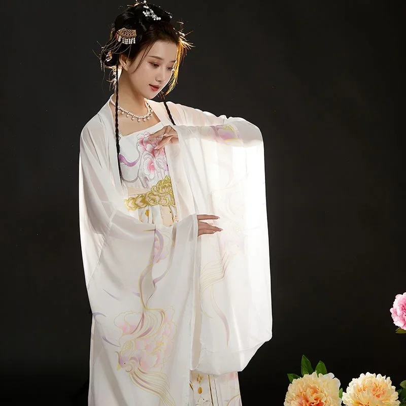 Фото Tang ociasty-Hanfu blanc brodé pour femme, сорочка à manches adt, костюм прерии, 03, никель é, халаты шинусы é №4