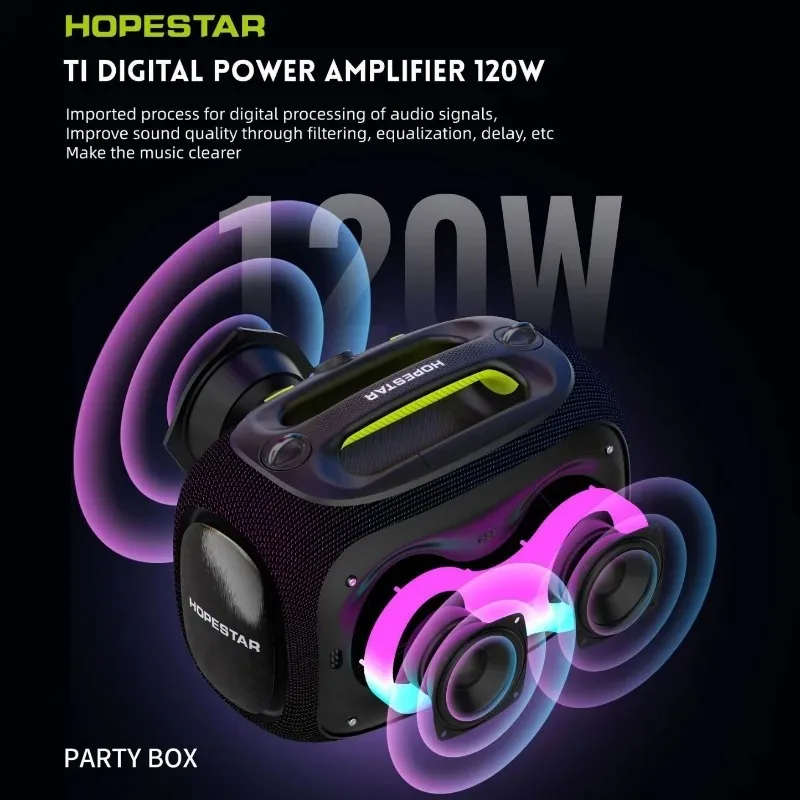 Фото HOPESTAR 120 Вт мощный Partybox Bluetooth караоке-динамик портативный HIFI стерео семейный КТВ-машина с двойным беспроводным микрофоном №2