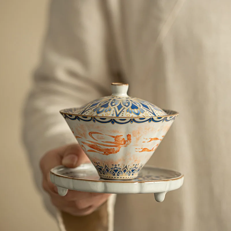 Цзиндэчжэнь керамика растирание Kweichow Moutai Dunhuang Tureen кунг-фу чайный сервиз чашка Бамбуковая Шляпа Подкова набор гайвань, крытая чаша