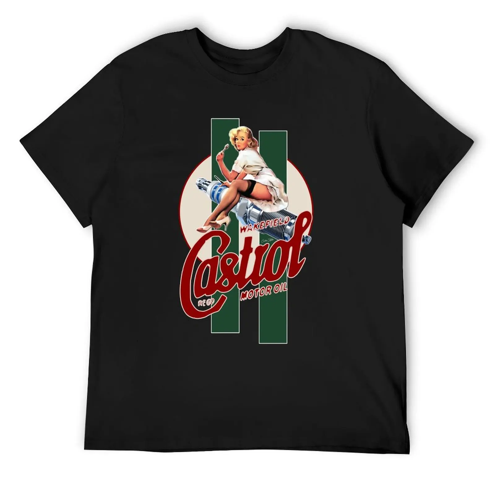 Винтажная классическая футболка в полоску Castrol Pin Up Girl, одежда больших размеров, мужская футболка с графикой