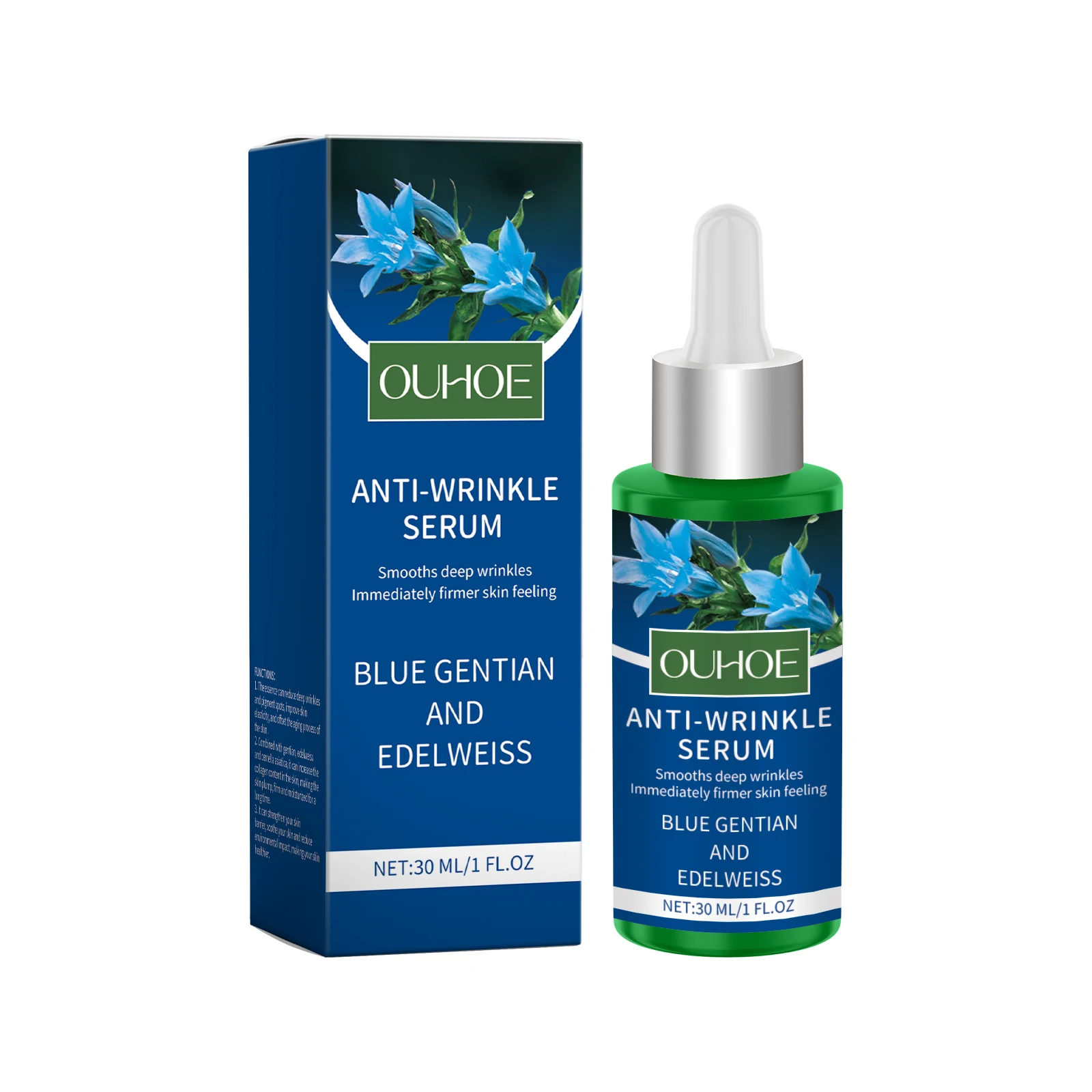Сыворотка против морщин, 30 мл — формула Blue Gentian & Edelweiss, мгновенное укрепление, глубокое разглаживание морщин, 1 жидкий унция, дефирование возраста