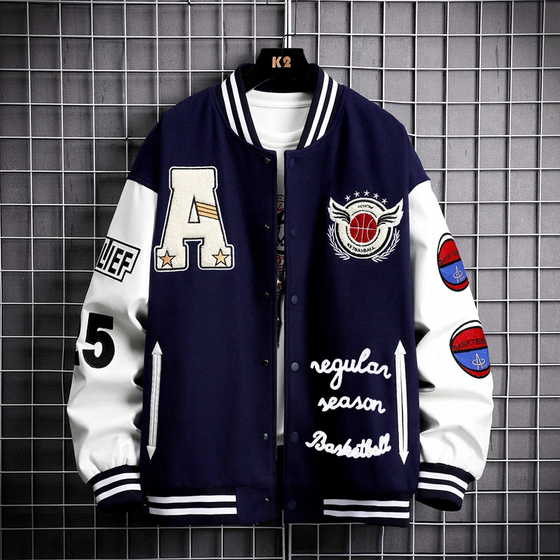 Фото Модная повседневная одежда для пар, Куртка Varsity, бейсбольная форма, куртка-бомбер для мужчин, повседневные бейсбольные куртки в стиле хип-хоп №2