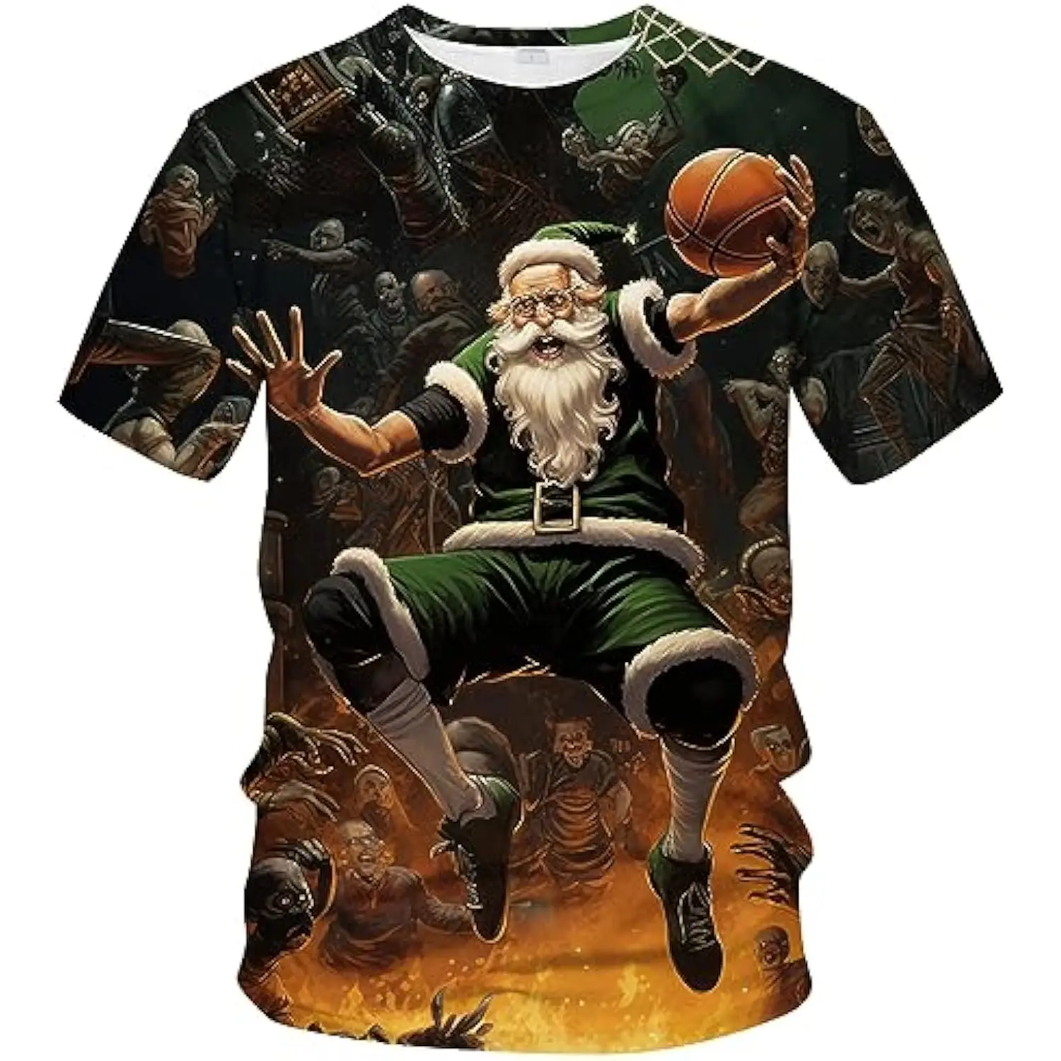 Фото Баскетбольная рождественская футболка Dunking Santa Theme Tee Забавная рождественская рубашка с 3d принтом новые shierts и футболки мужская одежда №3