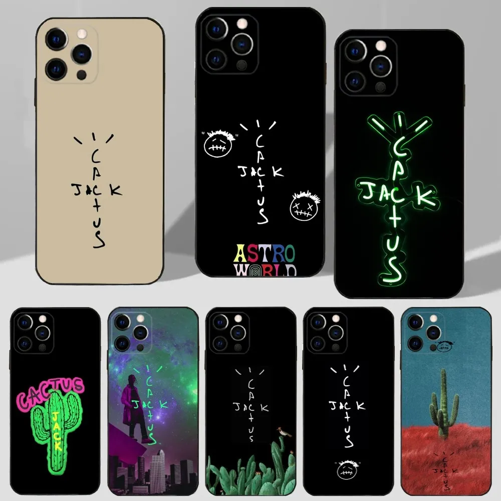 Travis-s Scott Cactus J-Jacks Phone Case For iPhone 16,15,14,13,12,11 Plus,Pro Max,XS,X,XR,SE,Mini,8,7 Soft Silicone Black Cover
