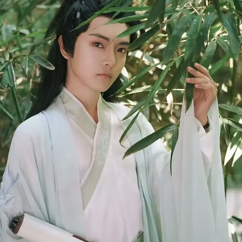 Фото Disfraz Hanfu традиционное китайское мужское, traje Косплей Хэллоуин, camisa azul y blanca antigua, conjuntos falda, №5
