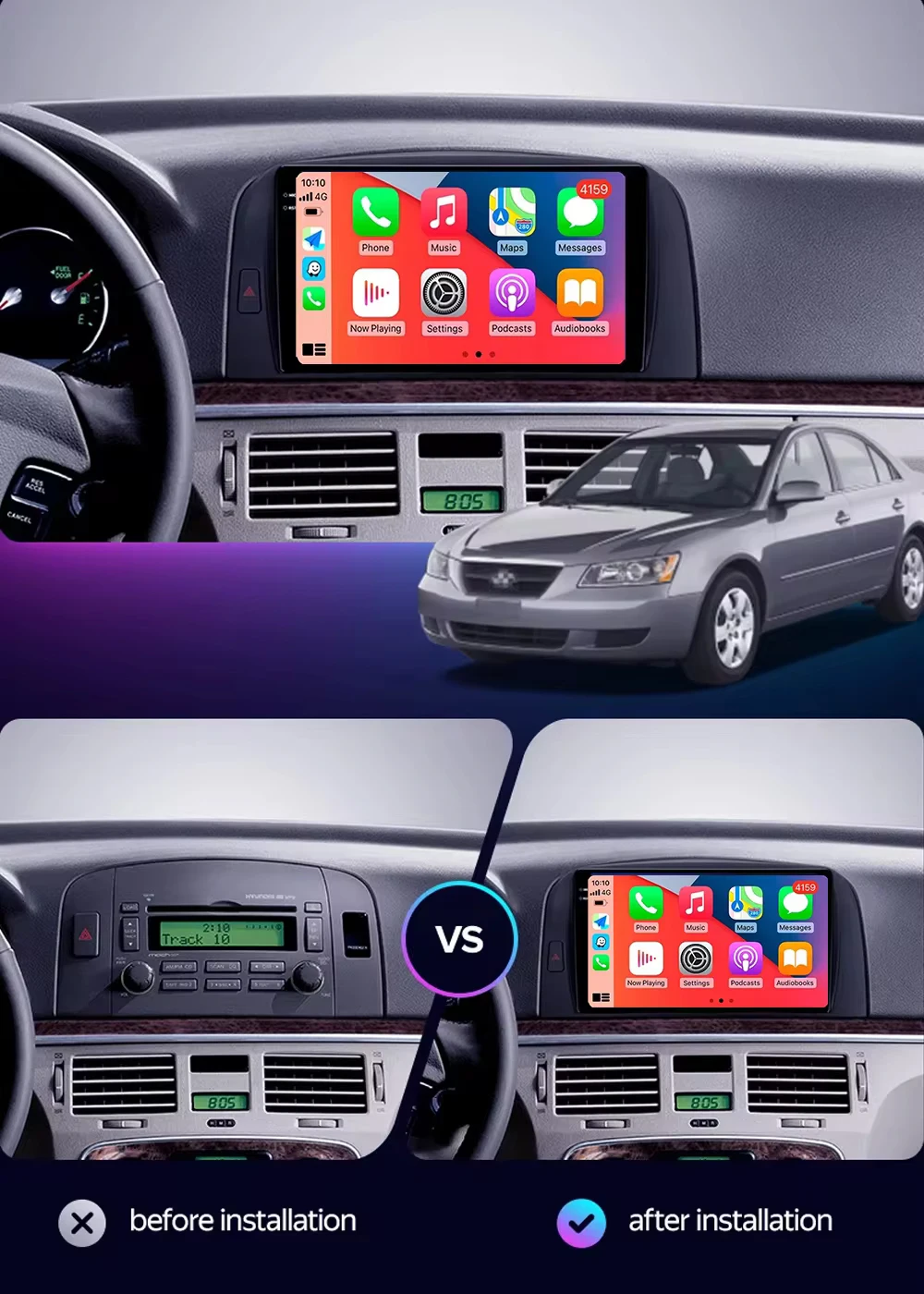 Фото Для Hyundai SONATA NF 2004 2005 2006-2008 Android 14 Автомобильный радиоприемник с навигацией Мультимедийный плеер Стерео GPS WiFi + 4G Videa Carplay №2