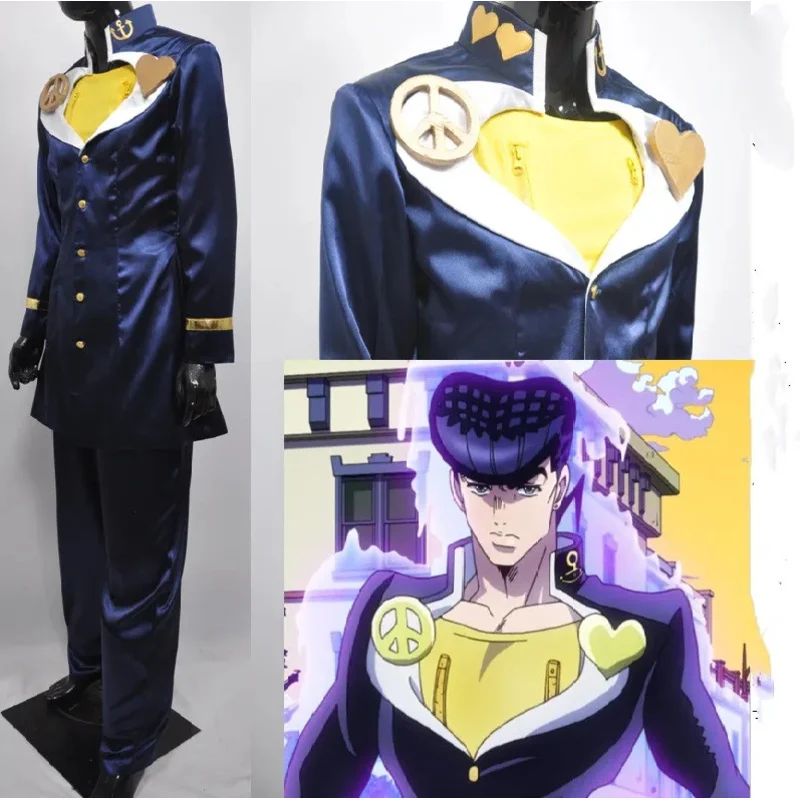 Фото Аниме Bizarre Adventure Josuke Higashikata Косплей Костюм Синий Костюм Униформа Вечеринка Карнавал Хэллоуин Наряды №3